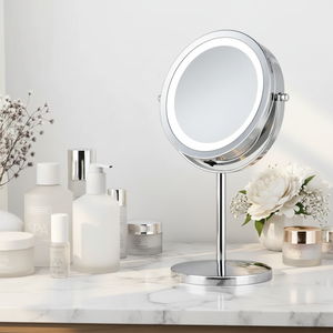 Miroir de maquillage rond éclairé par LED, rechargeable par USB, miroir de vanité de <span class=keywords><strong>bureau</strong></span> intelligent, logo personnalisé, miroir rotatif à 360 degrés - Product Image 3
