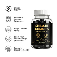 MOQ 100 pièces, logo OEM, Gummies de Shilajit naturel avec huile de nigelle, 60 gummies, compléments antioxydants pour femmes, aide à combattre le vieillissement