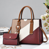 Ensemble 2 en 1, sac à main pour femme en cuir PU à texture crocodile, grande capacité, sac à bandoulière, sac fourre-tout avec porte-monnaie pour femmes, femme de bureau