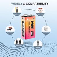 4 Paket Baterai HW Harga Grosir 9V USB Isi Ulang 1400mAh 1600 Siklus Baterai Li-ion dengan Kabel Tipe-C
