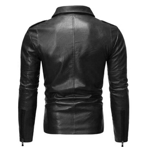 Veste de moto en cuir d'hiver coupe ajustée pour hommes, parka d'extérieur à la mode avec capuche et col montant, manteau de style bouffant pour toutes les saisons - Product Image 2