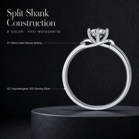 Bague de mariage en argent S925 avec moissanite blanche 0,5 carat couleur D VVS1 taille brillant ronde, sertie à 4 griffes sur un anneau fendu