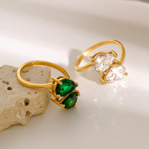 แหวนแฟชั่นรูปทรงหยดน้ำสีเขียวเซอร์คอนประดับเพชรของขวัญสำหรับผู้หญิงเครื่องประดับ - Product Image 3