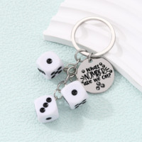 Porte-clés en acrylique motif dés de dessin animé classique, style simple, breloques de sac en acier inoxydable pour cadeau d'amis