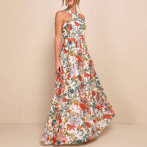Vestido Largo de Noche con Estampado Floral, Hombros Descubiertos, Cintura Imperio, de Gasa, Transpirable, para Primavera/Verano - Product Image 1