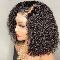 Perruques Courtes Bob Frisées Kinky en Cheveux Humains Naturels Péruviens Pas Chères, Perruques Lace Front en Cheveux Humains Bruts pour Femmes Noires, Perruques Pixie Cut en Cheveux Humains