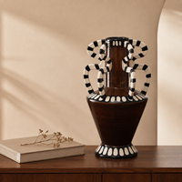 Vase en céramique marron avec poignée multi-boucles, décoratif, rayé noir et blanc, pour la décoration de salon et de la maison