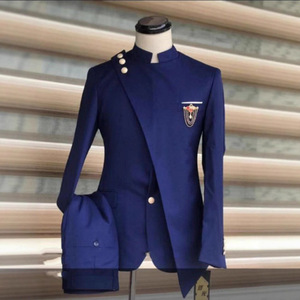 Traje de Negocios para Hombre Estilo Europeo Americano, Cuello Mao, Dos Piezas, Talla Grande, Cierre de un Botón, para Banquetes y Recepciones - Product Image 2