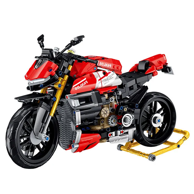 Kinderspeelgoed 1:5 Motorfiets Met Lichten Raceauto Stadslocomotief Model Moc Bouwstenen Set Geassembleerde Motorfietsmodellen