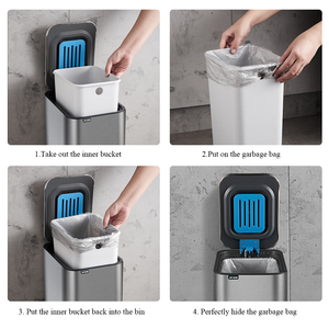 ELPHECO 9L/13L Rectangular Stainless Steel <strong>Pedal</strong> Trash <strong>Bin</strong> with PP <strong>Liner</strong> for Bathroom Kitchen &amp; Office Public Usage - Product Image 2