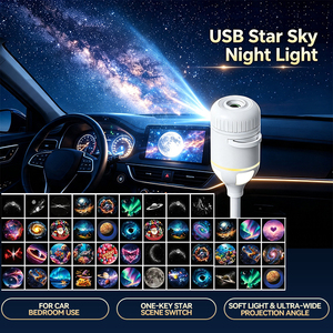 Lampe de chevet 2-en-1 moderne et populaire en forme de champignon pour chambre d'enfant, avec focale réglable, mini décoration ciel étoilé USB Galaxie - Product Image 1