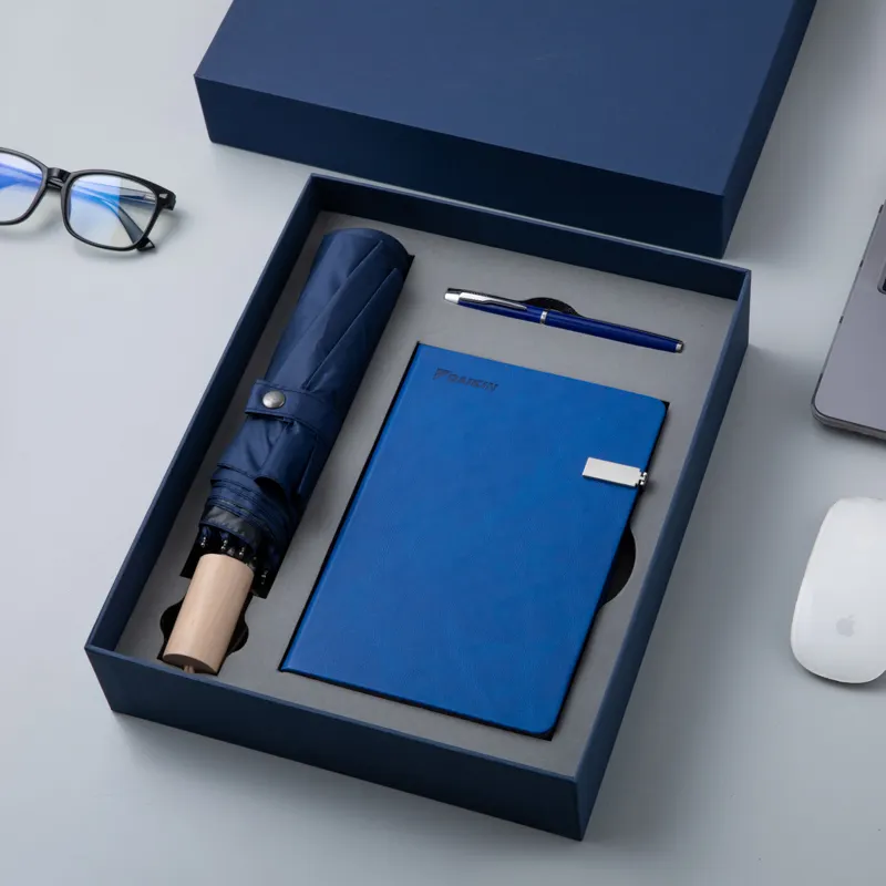 Trend yeni özelleştirilebilir logo ahşap saplı şemsiye telefon tutucu deri notebooklar kalem hediye iş tatil doğum günü için setleri