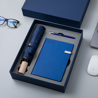 Tendencia nuevo logotipo personalizable mango de madera paraguas soporte para teléfono Cuadernos de cuero pluma juegos de regalo para negocios vacaciones cumpleaños