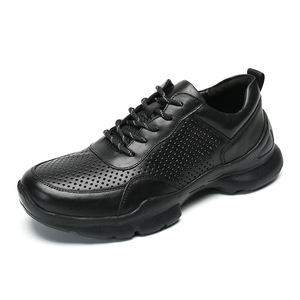 Genuine <b>Leather</b> Men's Summer Breathable Air Cushion <b>Sneakers</b> Round Toe Lace-up Rubber Outsole EVA Midsole Solid Style - Product Image 4