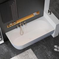 Baignoire autoportante d'angle en pierre artificielle blanche mate, surface solide, pour salles de bain de villas