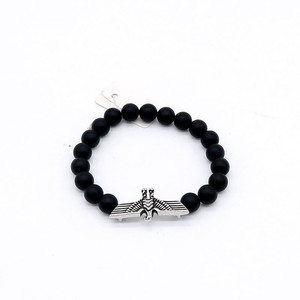 yunnique Black Matte Agate <b>Bead</b> <b>Bracelet</b> 8.0mm Stainless Steel Eagle Charm Unisex Jewelry - Product Image 1