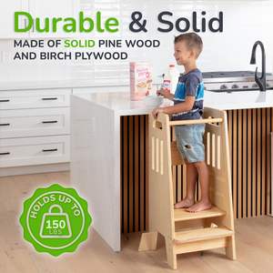 Torre de Cocina para Niños Pequeños Personalizada con Puerta Corredera y 3 Alturas Ajustables - Taburete de Cocina Completo para Niños Pequeños con Patas de Apoyo - Product Image 4