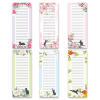 Bloc de Notas Magnético para Refrigerador con Diseño de Gato y Flores, Bloc de Lista de Compras, Bloc de Notas para Refrigerador, Regalo para Cocina