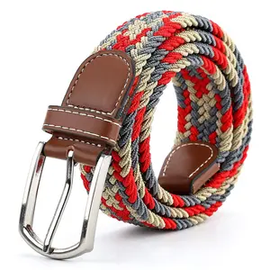 Cinturón de tela personalizado para hombre, de alta calidad, informal, trenzado, elástico, con hebillas, el más Popular