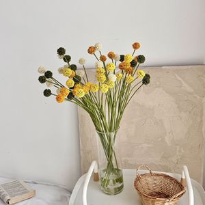 Bouquet de fleurs artificielles Yasunobu, boule dorée, blanc, jaune, orange, vert, polyester, branche unique, décoration de mariage et de maison - Product Image 3