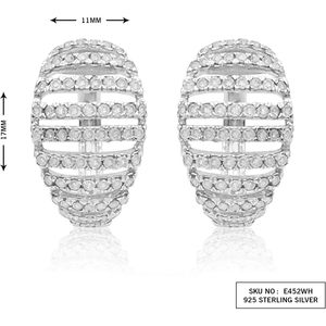 Ornaatis <b>Huggie</b> Hoop Earrings 1.10 Cttw Round Cut White Natural Diamond 925 Sterling <b>Silver</b> Prong Setting Everyday Wear - Product Image 4