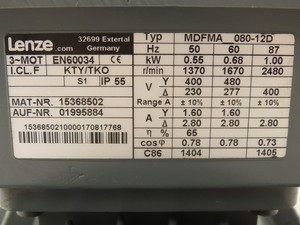 Plc Plc Mdfma 080-12d Ac Motor Discrete Fan 3ph 480/277v 1670rpm 0.9hp <strong>80</strong> <strong>Fr</strong> for Warranty Product for Warranty Product - Product Image 2