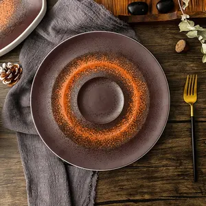 Керамическая фарфоровая посуда для общественного питания, керамическая терка, керамическая тарелка, поставщик, тарелка для стейка, круглая тарелка для стейка