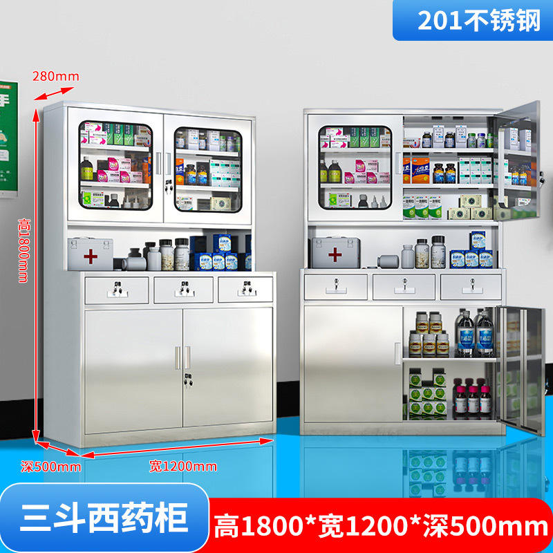 Armoire à pharmacie à trois seaux en acier inoxydable 201