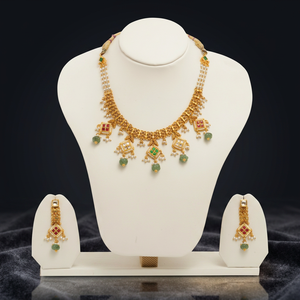 Motif Red Green Stones Indian <b>Bridal</b> Wedding Ethnic <b>Jewelry</b> <b>Set</b> Elegant Gold Kundan Necklace <b>Set</b> with Pearl Chain Square - Product Image 3