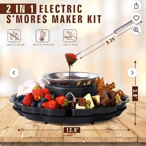 เครื่องทำช็อคโกแลตฟองดูว์ไฟฟ้าแบบ2อิน1เครื่องทำขนมสายไหมพร้อมส้อม4ชิ้นและจานผลไม้ - Product Image 2