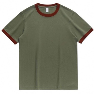 Camiseta de Verano Personalizable de Algodón de Punto, Informal, de Color Sólido, con Contraste de Color, Versátil, de Manga Corta, Retro, para Hombre, con Bloques de Color - Product Image 1