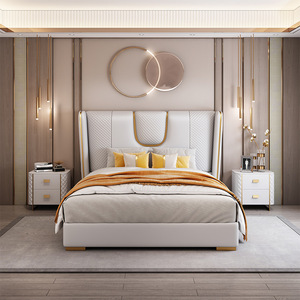 <strong>Latest</strong> Modern King Size Double <strong>Bed</strong> Industrial <strong>Design</strong> Style Leather Furniture with Wooden Frame Designer <strong>Bed</strong> - Product Image 1