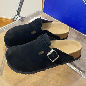 Sandalias planas personalizadas para exteriores, zapatillas deportivas, mules, zuecos Boston de cuero auténtico y ante, con plantilla de corcho para mujer, zuecos sólidos, zapatos para hombre - Product Image 4