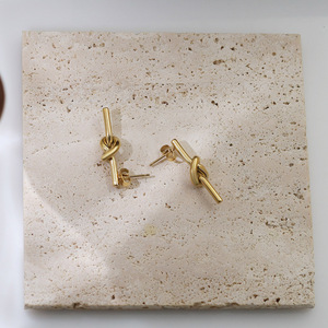 Knot <b>Stud</b> Earrings Gold <b>Titanium</b> Steel Geometric Design Everyday Wear - Product Image 3