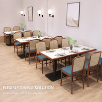 Ensemble de table à manger de restaurant robuste et durable, résistant à la chaleur, avec plateau en pierre frittée, pour bistrot et hôtel, style contemporain