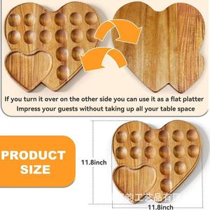 ถาดใส่ไข่รูปหัวใจไม้เนื้อแข็ง จานผลไม้และขนมสองด้าน ที่แบ่งวางบนโต๊ะ - Product Image 4