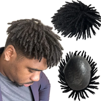 Sistem Rambut Dreadlock Hitam Grosir untuk Pria, Topper Berbahan Kulit, Wig Dread Locs dengan Basis Poli, Toupee Pria dengan Rambut Pendek
