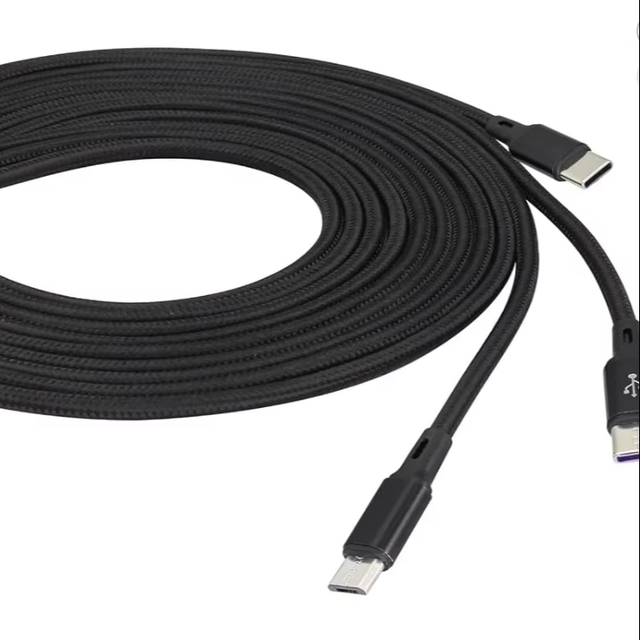 3 in 1 USB C Splitter Cable USB C 2.0 Male to Dual Type C Male+Micro USB Male Charge Cable 2A Fast Charge