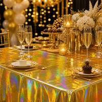 Nappe en PEVA imperméable, feuille holographique dorée, jetable, rectangulaire, en plastique, pour pique-nique en plein air, dîner, fête