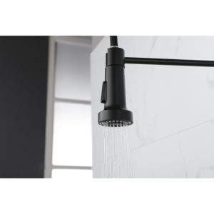 Grifo de Cocina de Latón Sólido con Rociador Extraíble de un Solo Grifo, Negro Mate, Montaje en Encimera, Diseño Moderno y Contemporáneo - Product Image 6
