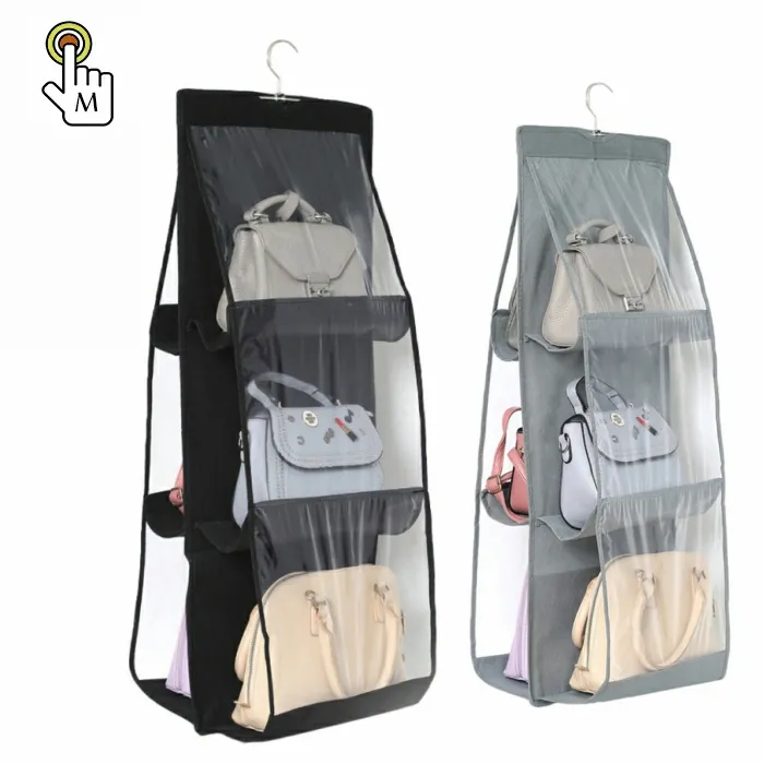 Multi-functional nonwoven Lady 6 Shelf Handbag Organizer closet hanging storage bag