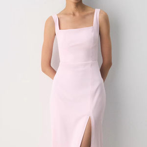 Vestido largo ajustado sin mangas de color rosa claro estilo años 90 con abertura en la pierna, moderno y de alta calidad para mujer - Product Image 4