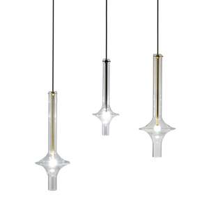 Luminaire suspendu de style nordique moderne, tube long, loft, cuisine, chambre à coucher, luminaire suspendu, verre gris fumé, acier, pour hôtels - Product Image 2
