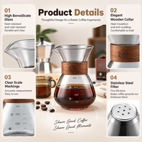 Carafe à café en verre borosilicate Kingze 400 ml avec col en noyer et filtre en acier inoxydable pour café