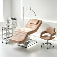 Lit de beauté électrique à 4 moteurs, fauteuil facial réglable, base argentée, lit de traitement cosmétique inclinable pour clinique esthétique