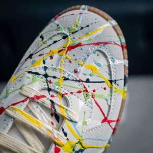 <span class=keywords><strong>Zapatillas</strong></span> Unisex Retro de <span class=keywords><strong>Cuero</strong></span> Genuino con Estampado de Grafiti y Salpicaduras de Pintura, de Caña Baja, con Cordones, Cómodas, Antideslizantes, Estilo Clásico Alemán - Product Image 4