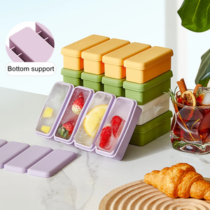 Bandeja rectangular de silicona para cubitos de hielo con tapa, molde grande de 4 cavidades para congelador, apto para sopa, salsa, alimentos. - Product Image 6