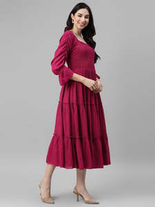 Women's Woven Rayon A-Line Midi <b>Dress</b> High Waist <b>Ruffle</b> Sleeve Party Festive Fancy Casual Stylish One Piece <b>Dress</b> - Product Image 4