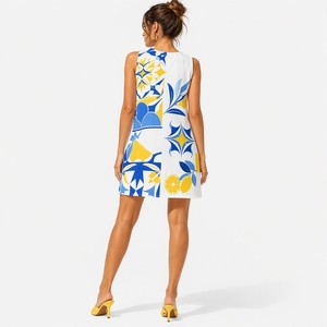 Abito Mini Casual da Donna 100% Cotone Traspirante Senza Maniche con Stampa Grafica a Motivo Mediterraneo Agrumi <span class=keywords><strong>Napoli</strong></span> - Vendita all'Ingrosso - Product Image 3