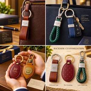 Porte-clés en cuir personnalisés pour entreprises, porte-clés en métal avec logo personnalisé, cadeau d'entreprise, fabrication OEM ODM - Product Image 3
